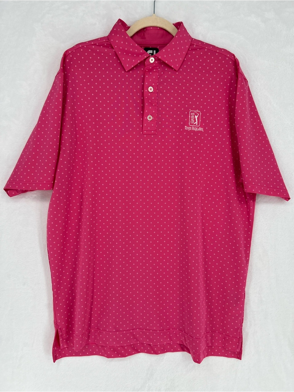 FootJoy TPC River Highlands Golf Polo Shirt Mens Sz L Pink  Diamonds Performance